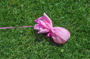 Pink bombonniere in the grass photo