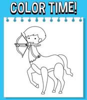 Worksheets template with color time text centaur outline vector