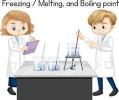 Scientist kids explaining water temperature experiment vector