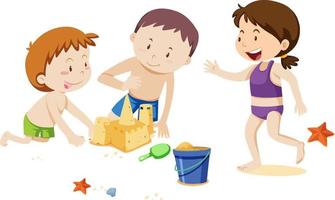 Kids Playing at the Beach on white background vector