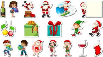 Set of Christmas objects and cartoon characters vector