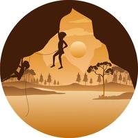 Flat silhouette rock climbing in nature background vector