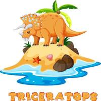 Scene with dinosaurs triceratops with text design on island vector