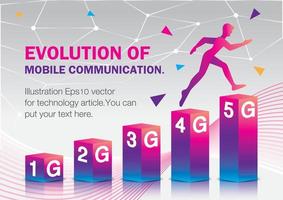 evolución de la comunicación móvil 1g a 5g vector de ilustración.