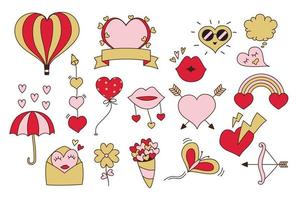 Cute heart doodle vector. red , pink and gold color theme hand drawing vector. vector