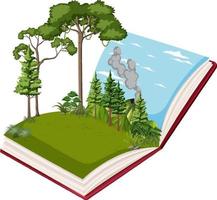 libro con escena de bosque verde vector