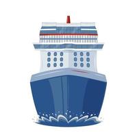 Isolated Cruise Ship in the Sea, Front View, Flat Style Illustration