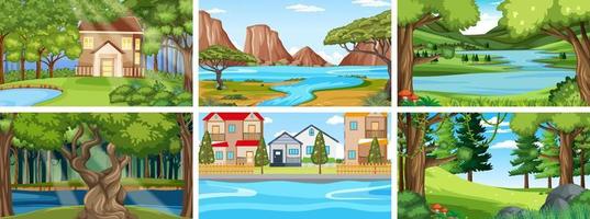 Nature scene with many trees and houses vector