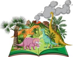 Scene with many dinosaurs in the forest vector