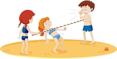 Teenagers doing limbo dance at the beach vector