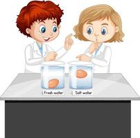 experimento científico con huevos de prueba para la frescura vector