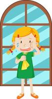 Girl crying by the window vector