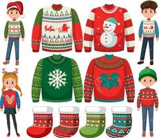 People wearing christmas sweater vector