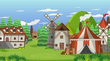 Medieval town scene background vector