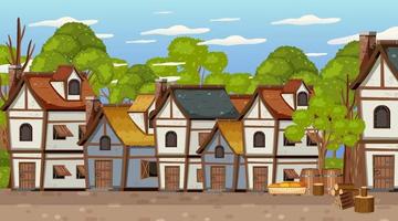 Medieval town scene background vector