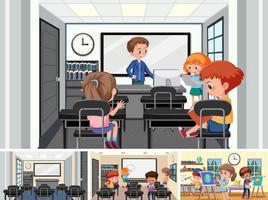 Set of student in the classroom scene vector