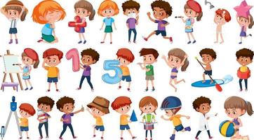 Set of children doing different activities on white background vector