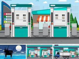 Set of oil petrol and gas relevant scene vector