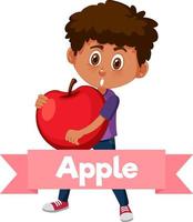 A boy holding fruit with letter on white background vector