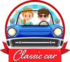 Couple in classic car in cartoon style vector