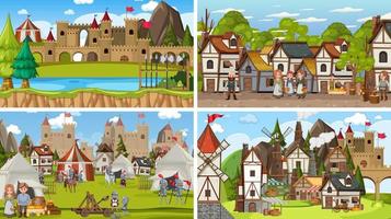 Set of different scene medieval vector