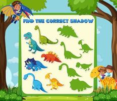 Find the correct shadow game template of dinosaur vector