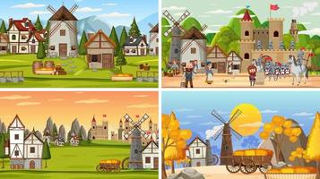 Set of different scene medieval vector