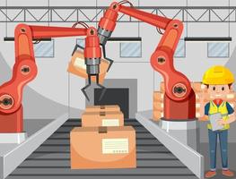 Automation industry concept with assembly line robots vector