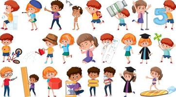 Set of children doing different activities on white background vector