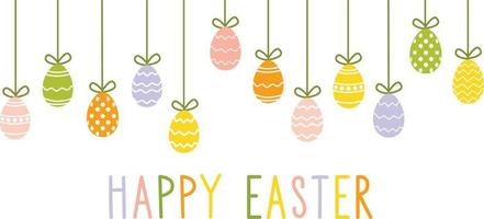 Happy Easter greeting banner with colored eggs. vector