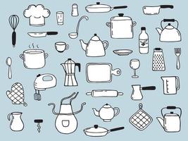 Hand-drawn set of cooking elements. Doodle sketch style. Illustration for icon, menu, recipe design. vector