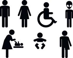 Set of WC sign Icon. Vector Illustration on the white background. Funny and unisex toilet symbols