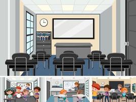 Set of student in the classroom scene vector