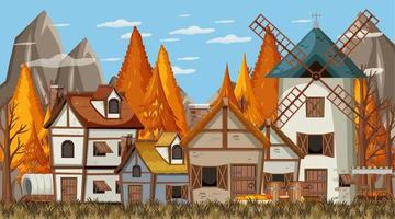 Medieval town scene background vector