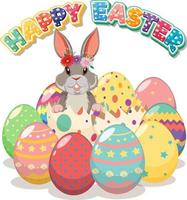 Happy Easter design with bunny and eggs vector