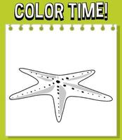 Worksheets template with color time text and starfish outline vector