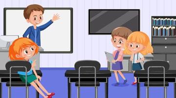 School classroom with student kids vector