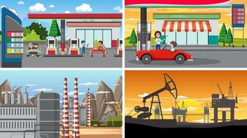 Set of oil petrol and gas relevant scene vector