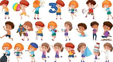 Set of children doing different activities on white background vector