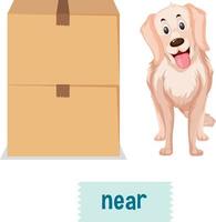 Preposition of place with cartoon dog and box vector