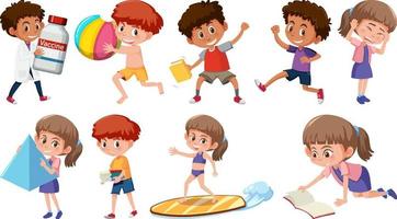 Set of children doing different activities on white background vector