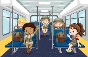 Scene with many people using public transportation vector