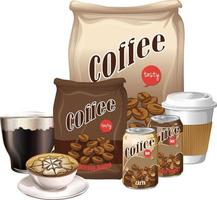 Set of coffee products on white background vector