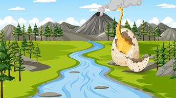 Scene with dinosaurs in the forest vector