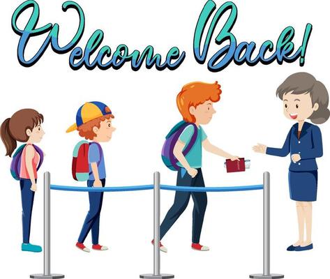 Welcome Back typography design with passengers and service staff