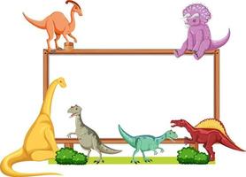 Group of dinosaurs around board on white background vector