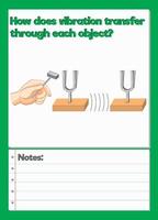 Science Experiment Log Worksheet of vibration transfer through each object vector