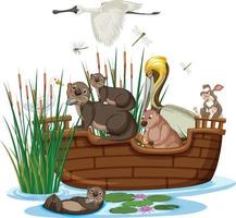 Many animals on the boat vector