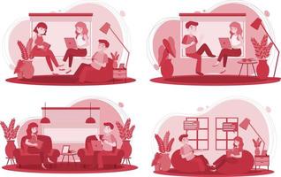 Set of people working from home vector