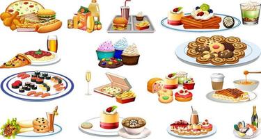 Set of different foods and beverages vector